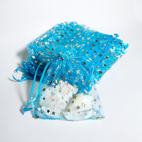 100x Schmuckbeutel 9x12cm Organzabeutel Verpackung türkis gold Stern